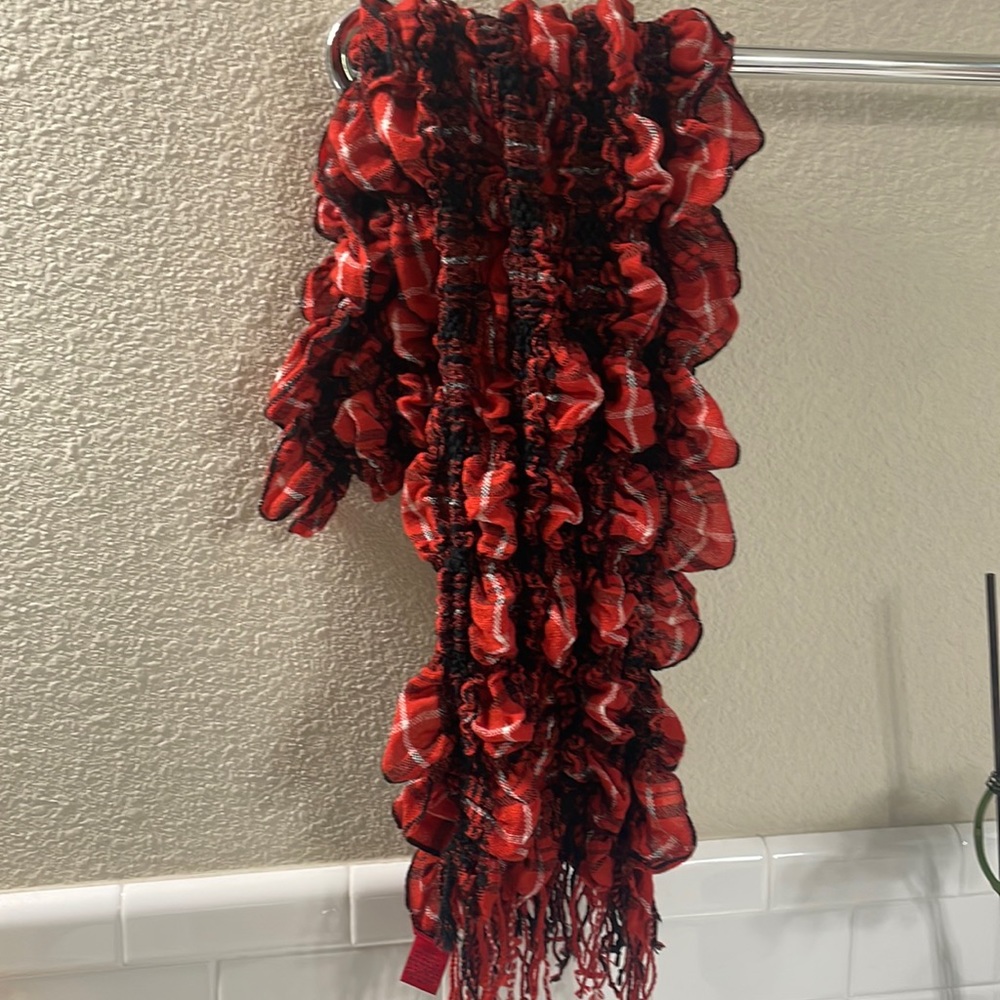 Ruffled with Fringe Orange / Black / white Scarf . NEW with Tags Saks Off 5th